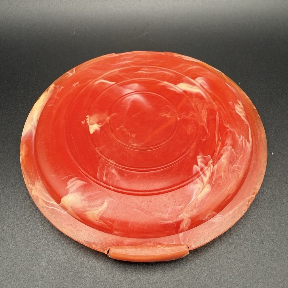 Vintage Mid Century Marbled Coral Red Lucite Powder Compact Mirror w/ Provenance